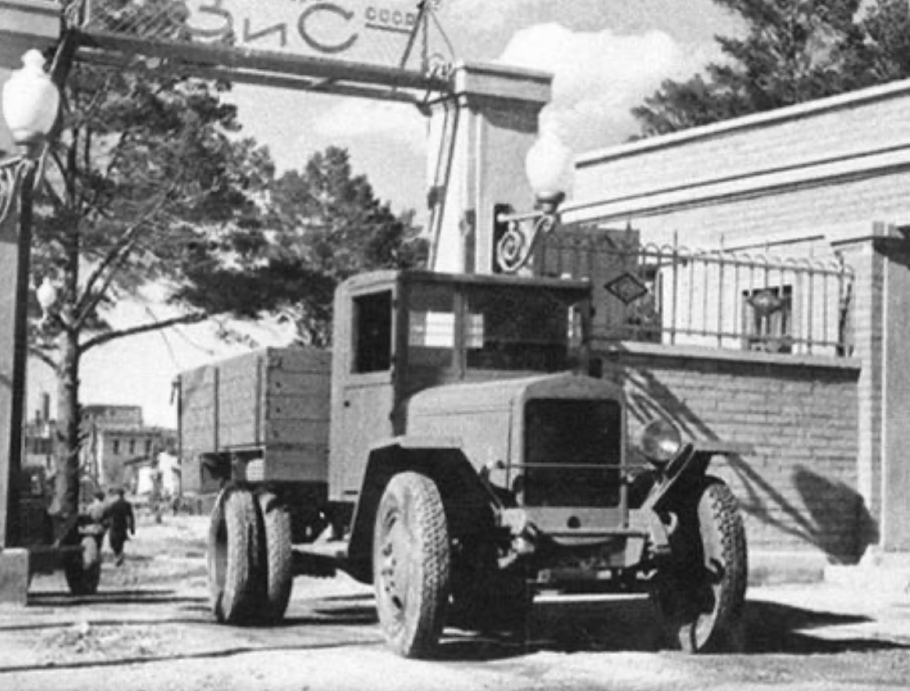Early ZIS truck photographed at a factory gate